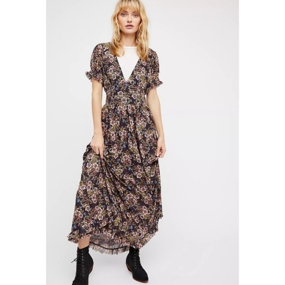 Free People Floral Print Lost In Love Double Layered Maxi Dress